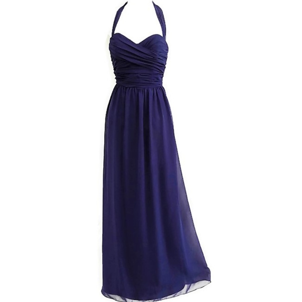 Alfred Angelo Gown Elegant Navy Blue Sweetheart Back Zip Tie Halter Prom S - Picture 1 of 8